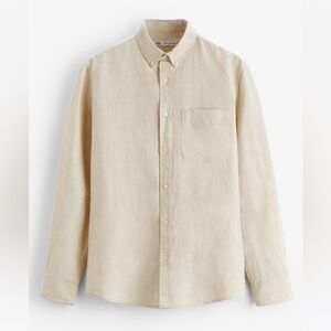 Zara Men’s Light Beige Button Down Long Sleeve Shirt